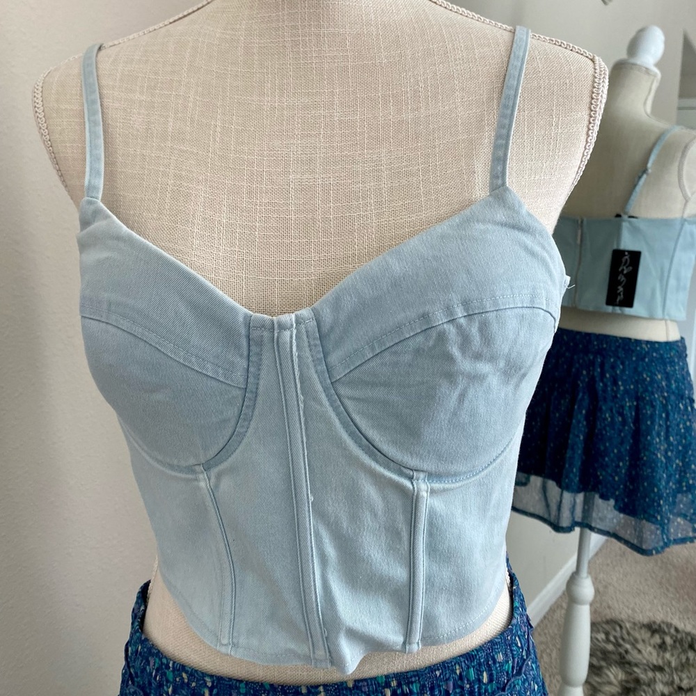 Washed Denim Crop Tank Top NWT